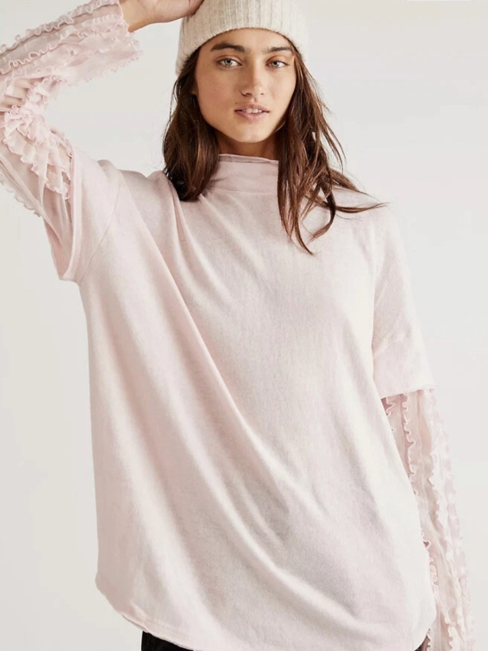 Free People On Your Sleeve Twofer Mesh Frilly Cute Tee Top S